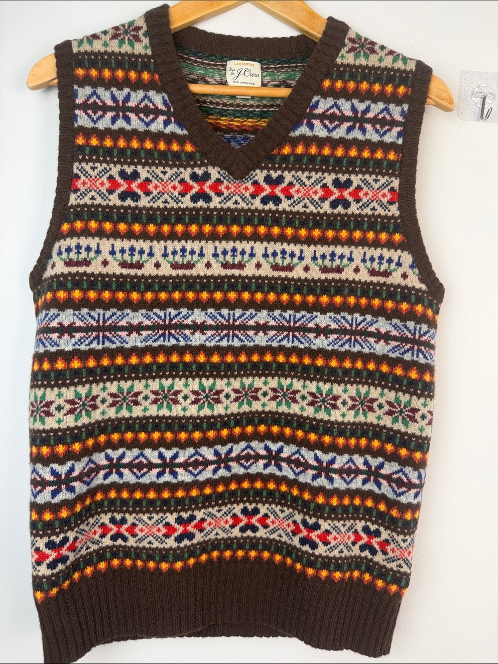J. Crew Men’s Lambswool Fair Isle Sweater Vest Small Winter Layer Preppy Classic - Picture 9 of 16